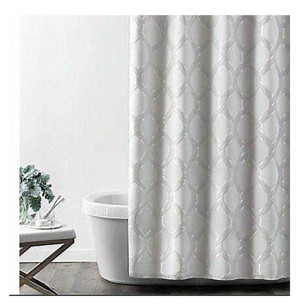 Croscill Gwynn Fabric Shower Curtain Silver‎ Gray Geometric Design New!
